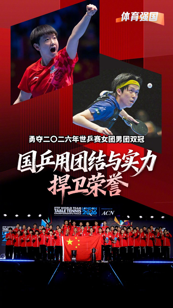 九游娱乐登录入口-国乒包揽2026世乒赛男女团冠军,孙颖莎王楚钦全胜夺最佳|中国乒乓球队|乒乓|世界乒乓球锦标赛|斯韦思林杯|考比伦杯_新浪体育_新浪新闻